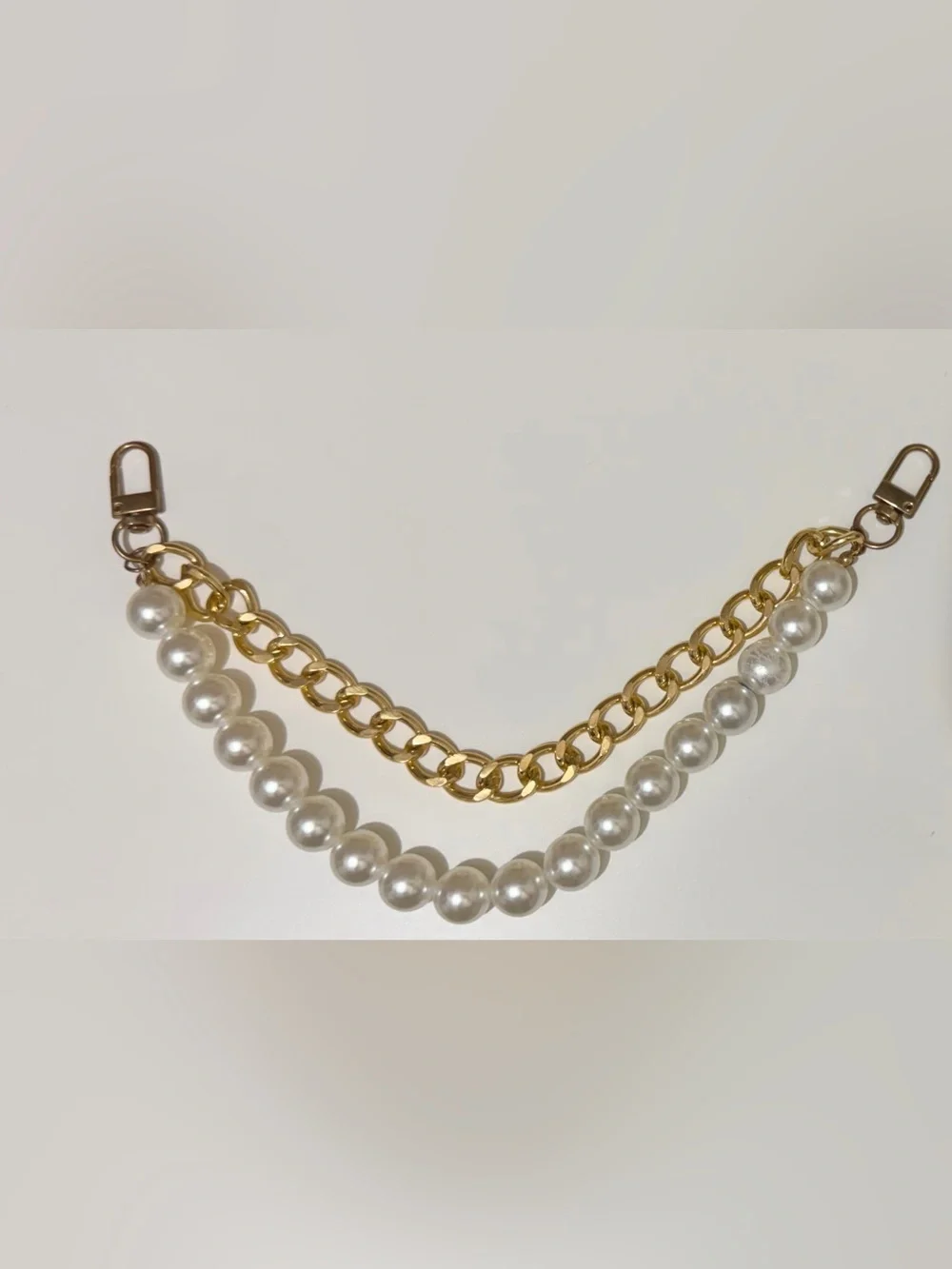 Gold Chain and White Pearl Accent Strap